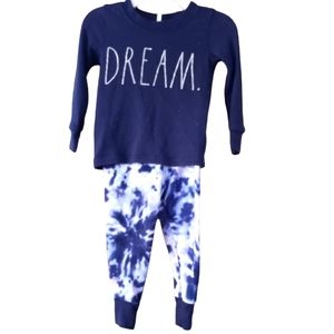 Rae Dunn girls 2t pajamas set. blue long sleeve top says dream, tie dye pants